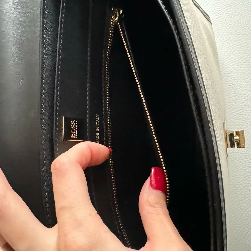 Women's Hugo Boss black  leather  cream canvas Handbag